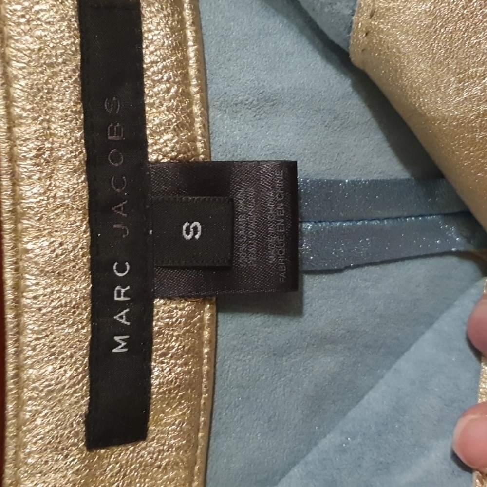 MARC JACOBS A Line Light Blue & Gold Scalloped Leather Skirt sz Small - Picture 4 of 6